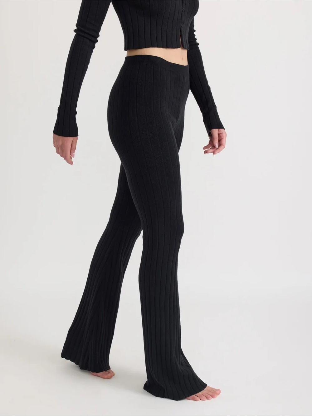 wild fable Black Ribbed Flare Knit Pants